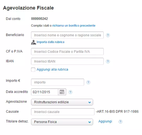 Richiesta bonifico parlante tramite online banking